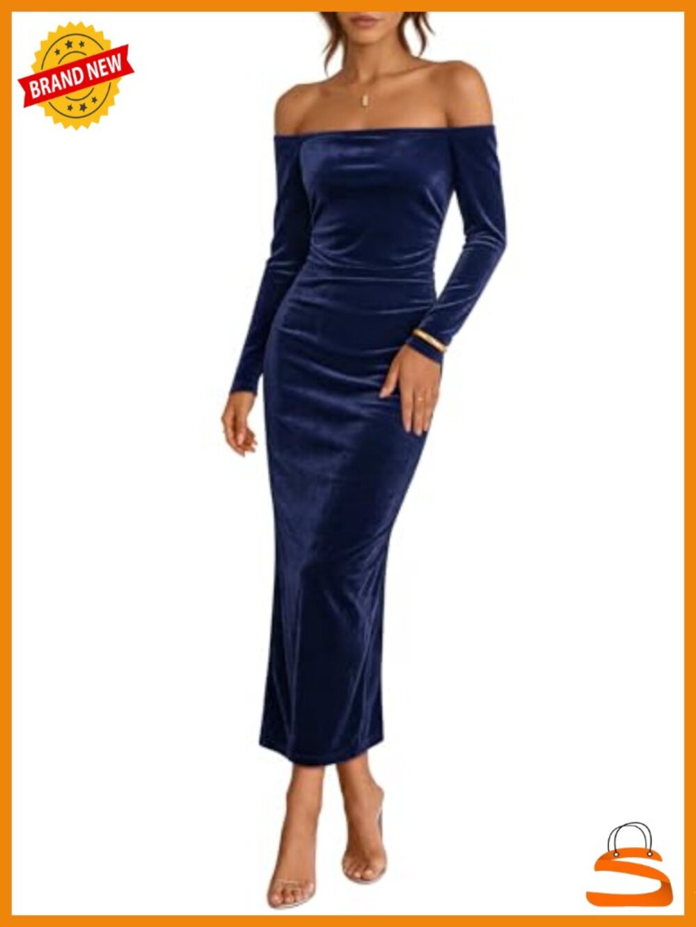Women's Velvet Off Shoulder Formal Bodycon Maxi Dress Ruched Back Slit